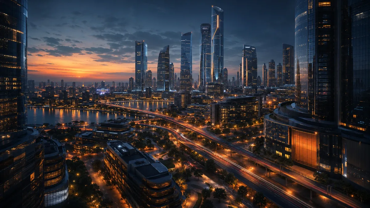 Abstract executive AI adoption operating model connected to digital transformation flows